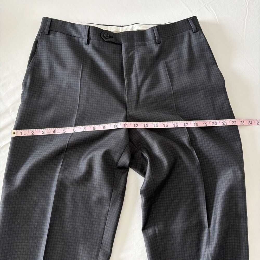 Canali Mens 35x32 IT 52 100% Wool Dress Pants Gray Check Flat Front Made N Italy - Picture 11 of 16